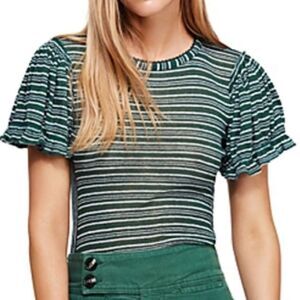 FREE PEOPLE Womens Tee Take One For The Team Striped Sea Mist Green‎ Size XS NWT